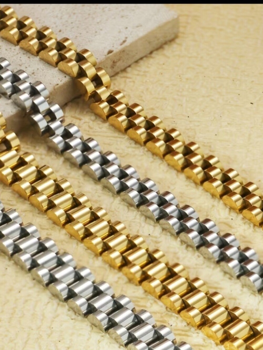 18K Yellow Gold Over Stainless Steel Designer Inspired Watchband Bracelet 6.25"
